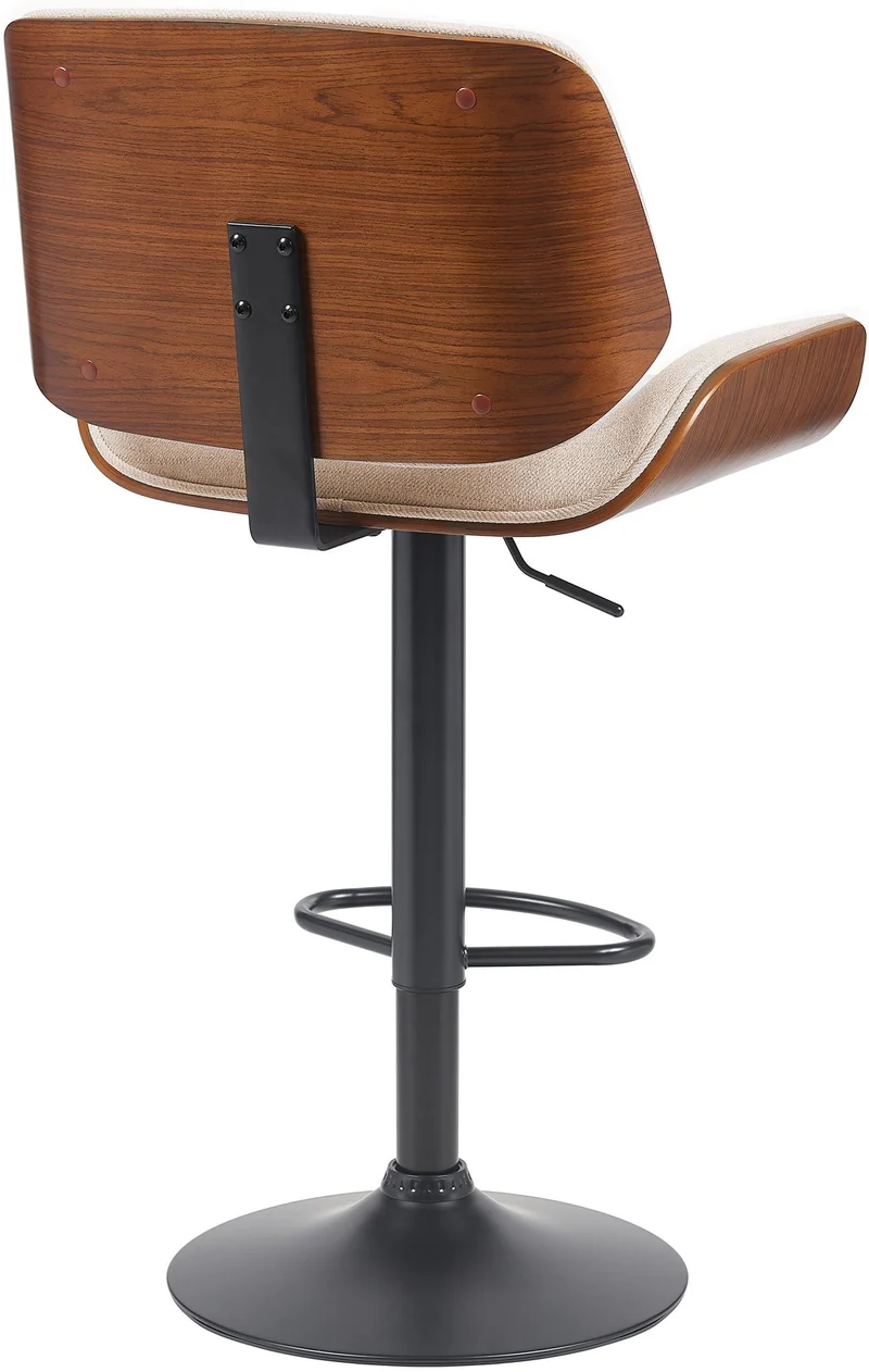 Tabouret de bar x1 style moderne rétro en tissu crème assise en bois courbé couleur noyer cadre métal noir 10_0005860