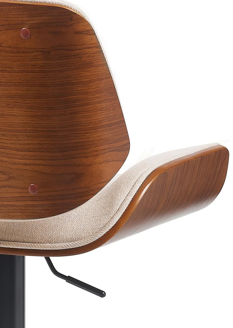 Tabouret de bar x1 style moderne rétro en tissu crème assise en bois courbé couleur noyer cadre métal noir 10_0005860