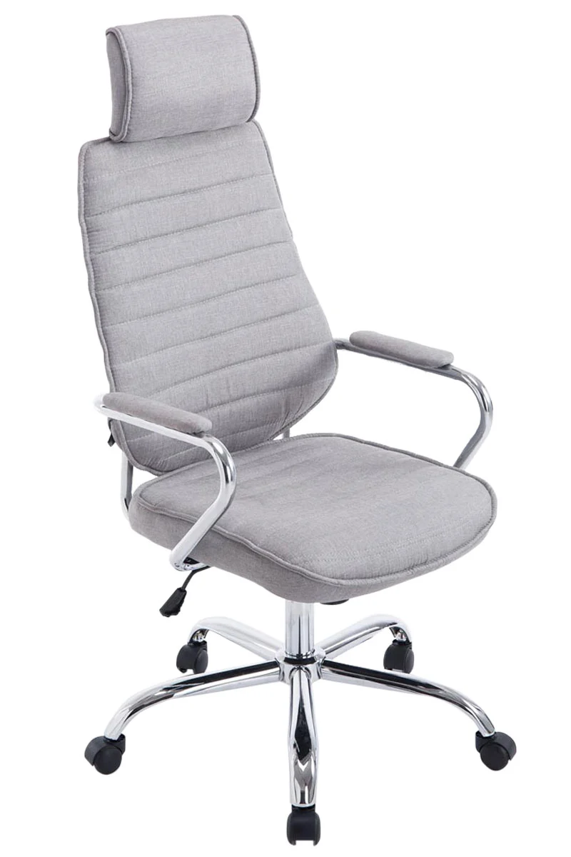 Fauteuil de bureau hauteur réglable pivotant mécanisme de bascule tissu gris clair et métal chromé 10_0007010