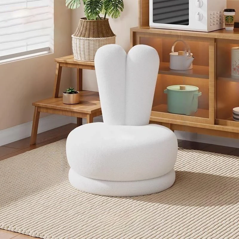 Contemporary Creative Round Rabbit Ears Bow Swivel Sherpa Fabric Pine Low Stool Backrest Armless For Living Room