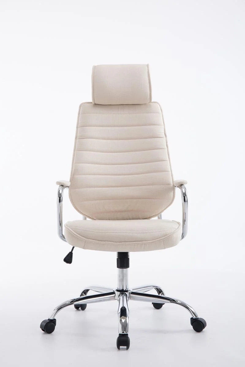 Fauteuil de bureau hauteur réglable pivotant mécanisme de bascule tissu crème et métal chromé 10_0006966