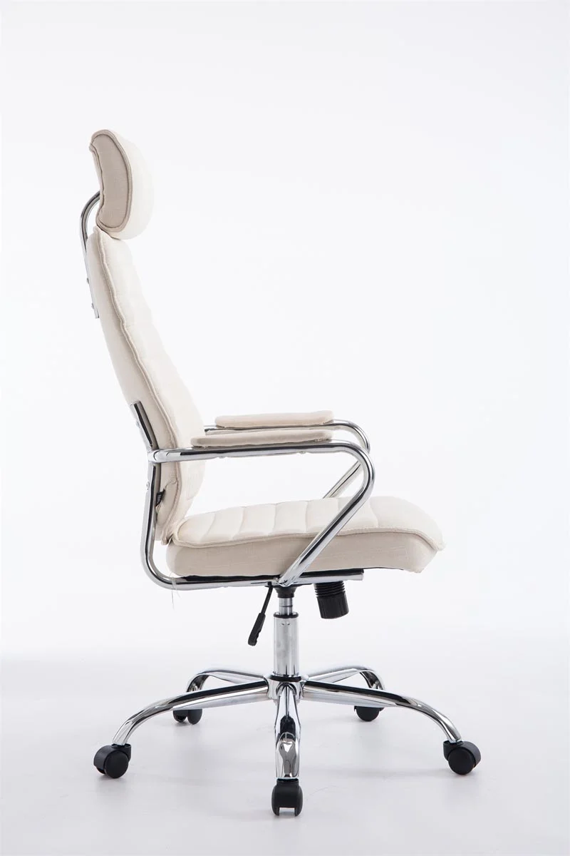Fauteuil de bureau hauteur réglable pivotant mécanisme de bascule tissu crème et métal chromé 10_0006966
