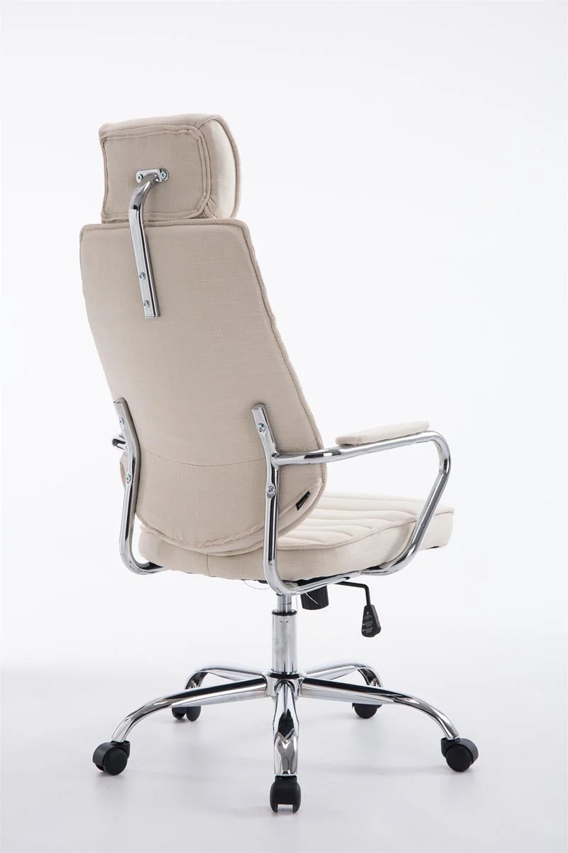 Fauteuil de bureau hauteur réglable pivotant mécanisme de bascule tissu crème et métal chromé 10_0006966