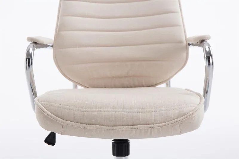 Fauteuil de bureau hauteur réglable pivotant mécanisme de bascule tissu crème et métal chromé 10_0006966