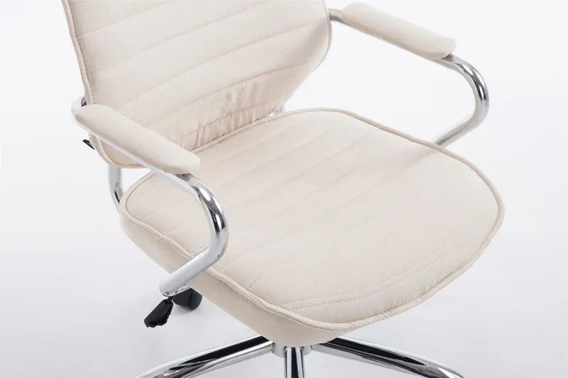 Fauteuil de bureau hauteur réglable pivotant mécanisme de bascule tissu crème et métal chromé 10_0006966