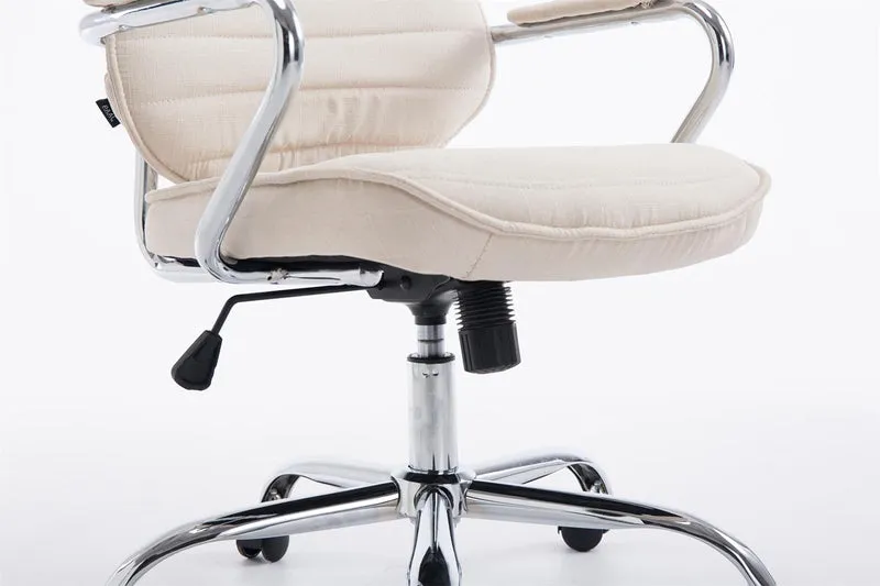 Fauteuil de bureau hauteur réglable pivotant mécanisme de bascule tissu crème et métal chromé 10_0006966