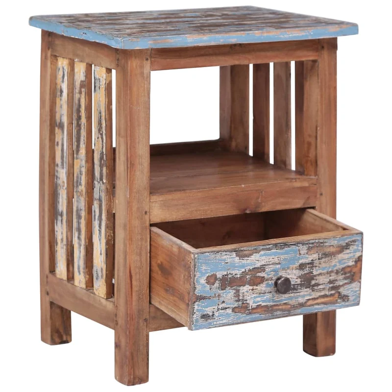 Table de chevet avec tiroir et étagère 41 x 30 x 50 cm bois d'acajou aspect vieilli DEC033014