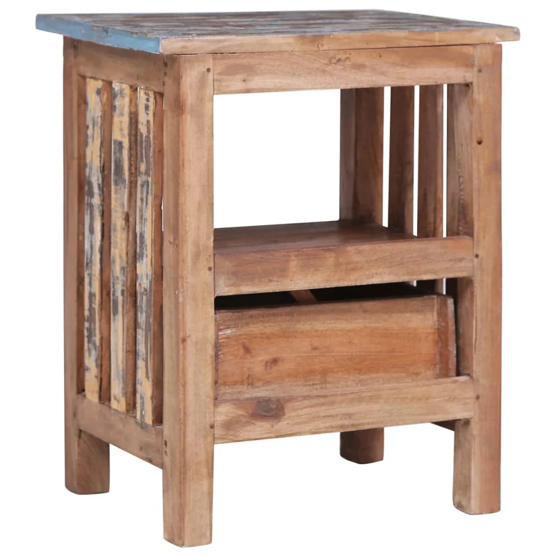 Table de chevet avec tiroir et étagère 41 x 30 x 50 cm bois d'acajou aspect vieilli DEC033014