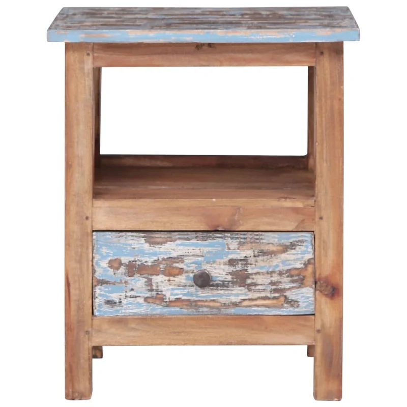 Table de chevet avec tiroir et étagère 41 x 30 x 50 cm bois d'acajou aspect vieilli DEC033014