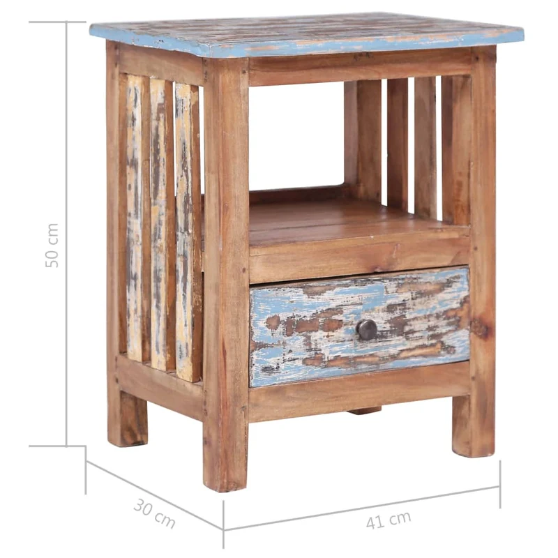 Table de chevet avec tiroir et étagère 41 x 30 x 50 cm bois d'acajou aspect vieilli DEC033014