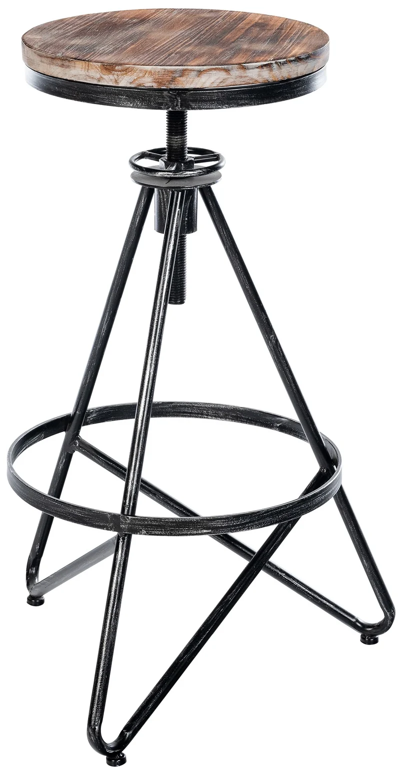 Tabouret de bar x1 réglable en bois massif et métal argenté - Style atelier vintage industriel 10_0005822