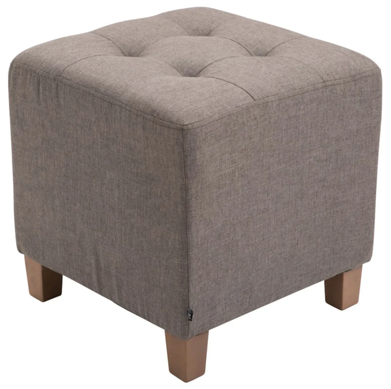 Lot de 2 poufs carrés en tissu taupe avec pieds en bois 45x45 cm – Assise capitonnée élégante 10_0006249