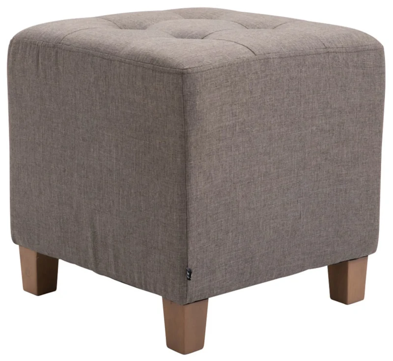 Lot de 2 poufs carrés en tissu taupe avec pieds en bois 45x45 cm – Assise capitonnée élégante 10_0006249