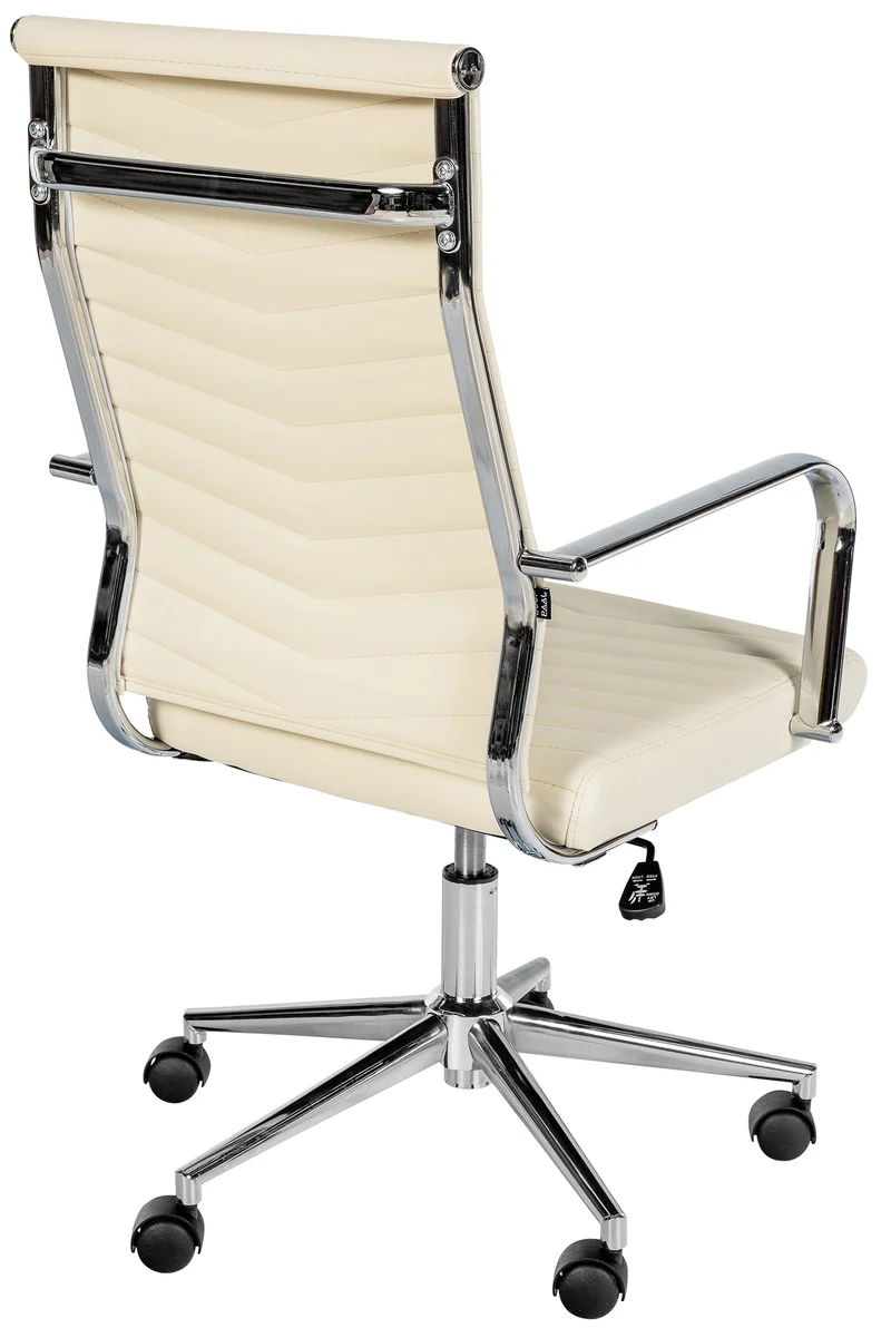 Fauteuil de bureau design ergonomique inclinaison intégrée avec accoudoirs en similicuir crème et métal chromé 10_0006972