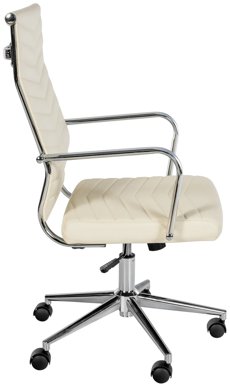Fauteuil de bureau design ergonomique inclinaison intégrée avec accoudoirs en similicuir crème et métal chromé 10_0006972