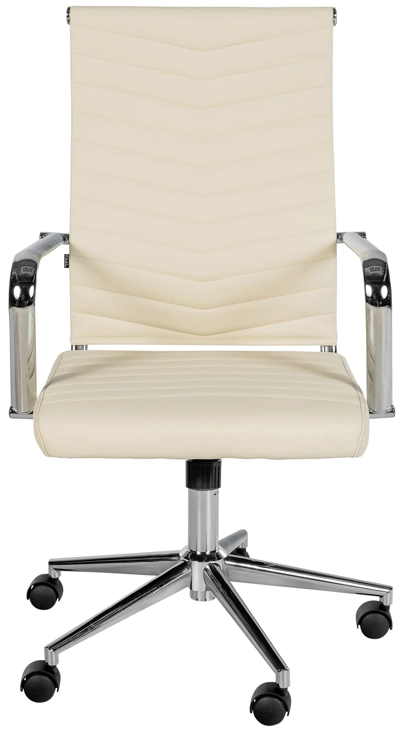 Fauteuil de bureau design ergonomique inclinaison intégrée avec accoudoirs en similicuir crème et métal chromé 10_0006972