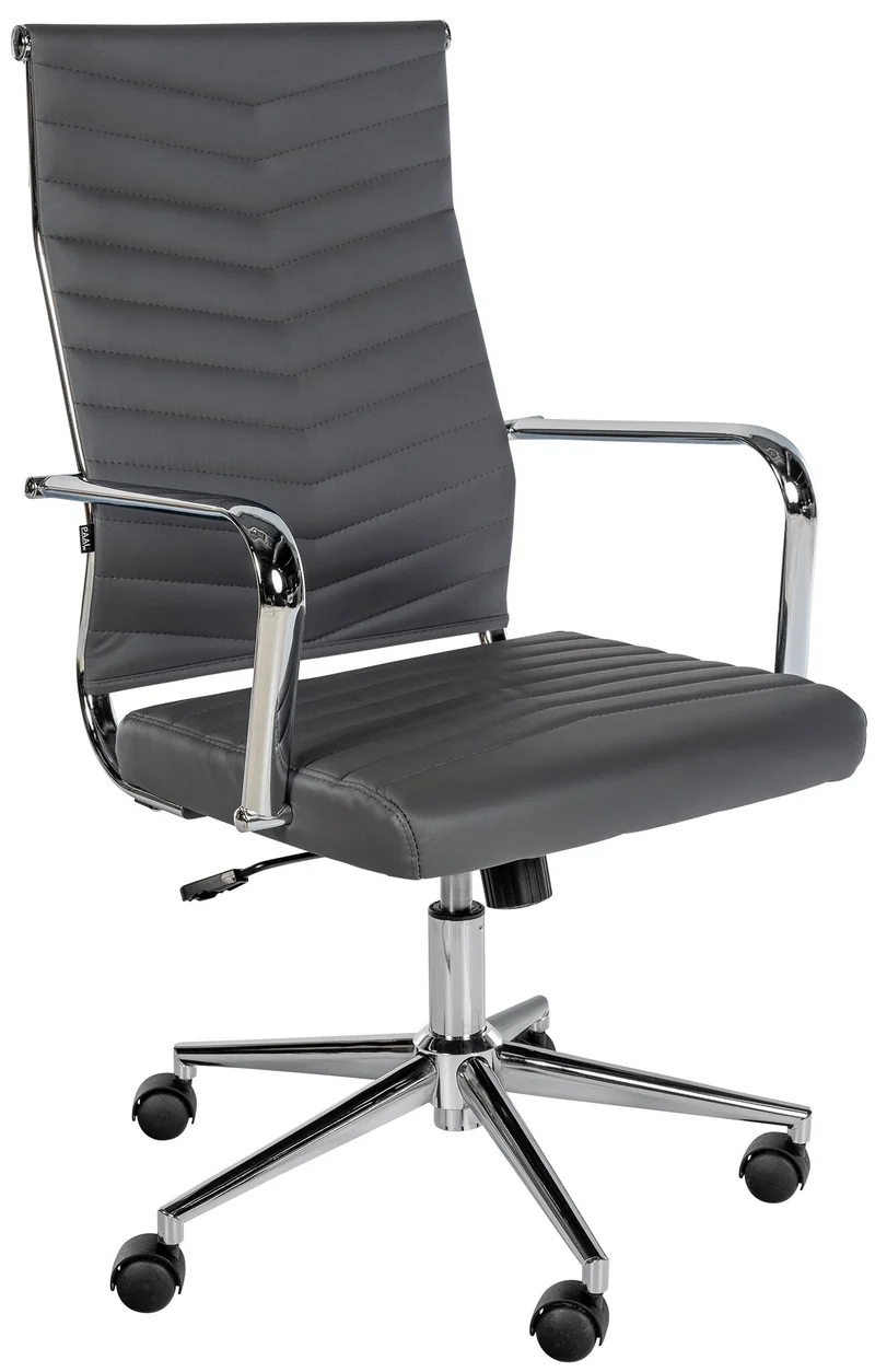 Fauteuil de bureau design ergonomique inclinaison intégrée avec accoudoirs en similicuir gris et métal chromé 10_0006956