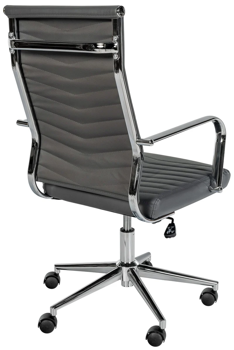 Fauteuil de bureau design ergonomique inclinaison intégrée avec accoudoirs en similicuir gris et métal chromé 10_0006956