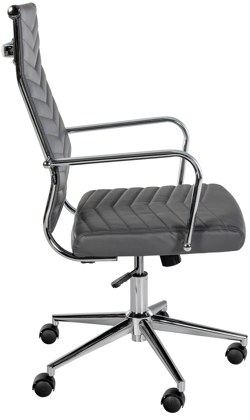 Fauteuil de bureau design ergonomique inclinaison intégrée avec accoudoirs en similicuir gris et métal chromé 10_0006956