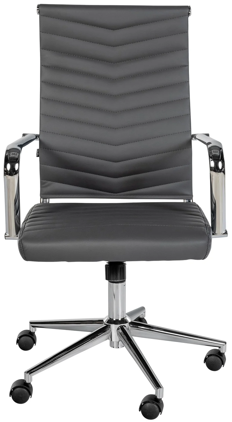 Fauteuil de bureau design ergonomique inclinaison intégrée avec accoudoirs en similicuir gris et métal chromé 10_0006956