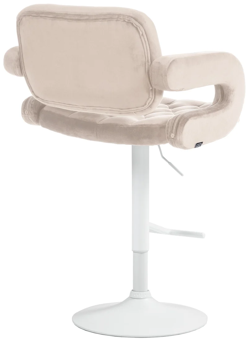 Tabouret de bar x1 design moderne assise capitonnée velours crème pied métal blanc 10_0006510