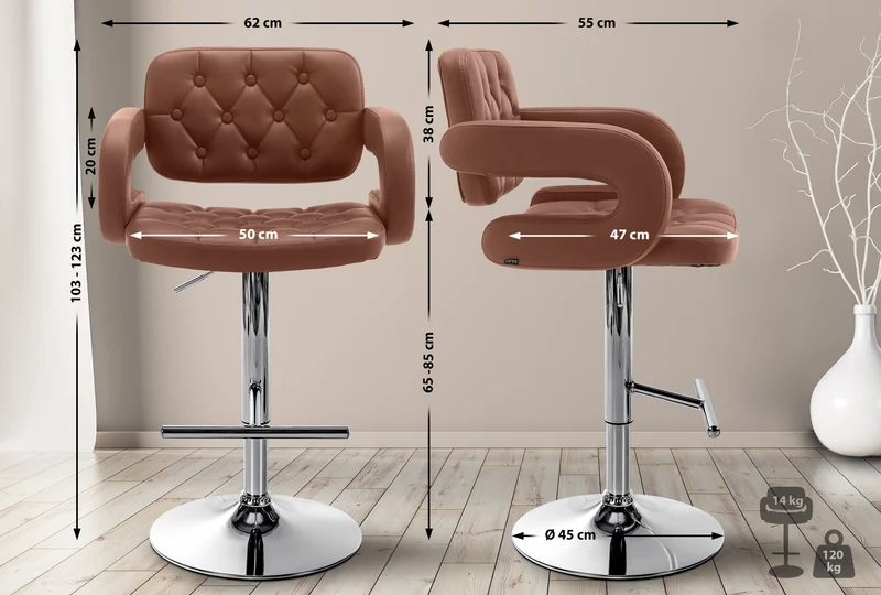 Tabouret de bar x1 design moderne assise capitonnée similicuir marron pied métal chromé 10_0006090