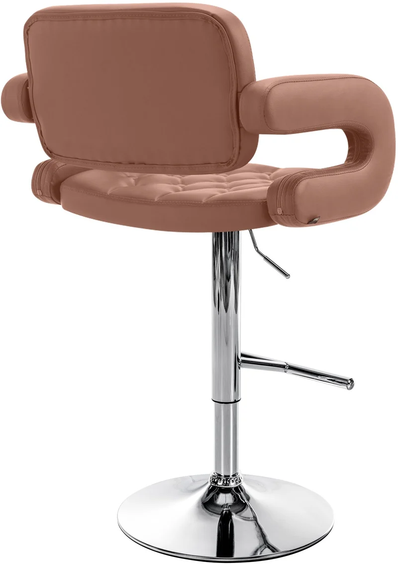 Tabouret de bar x1 design moderne assise capitonnée similicuir marron pied métal chromé 10_0006090
