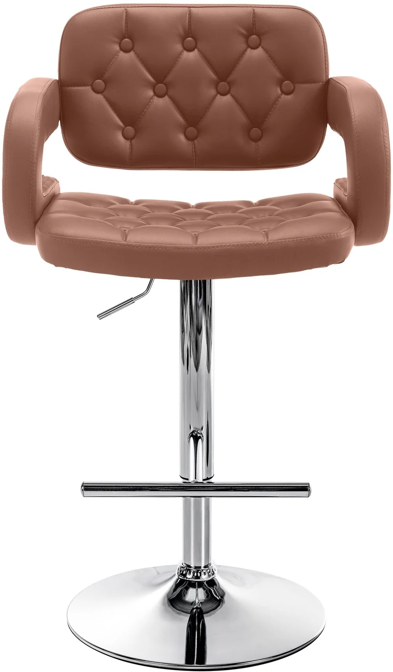 Tabouret de bar x1 design moderne assise capitonnée similicuir marron pied métal chromé 10_0006090