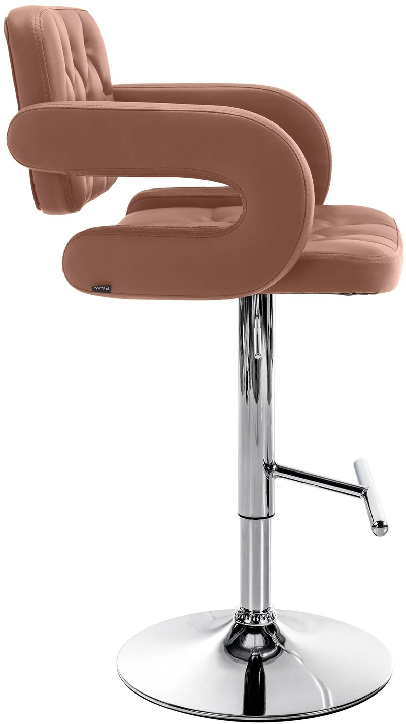 Tabouret de bar x1 design moderne assise capitonnée similicuir marron pied métal chromé 10_0006090