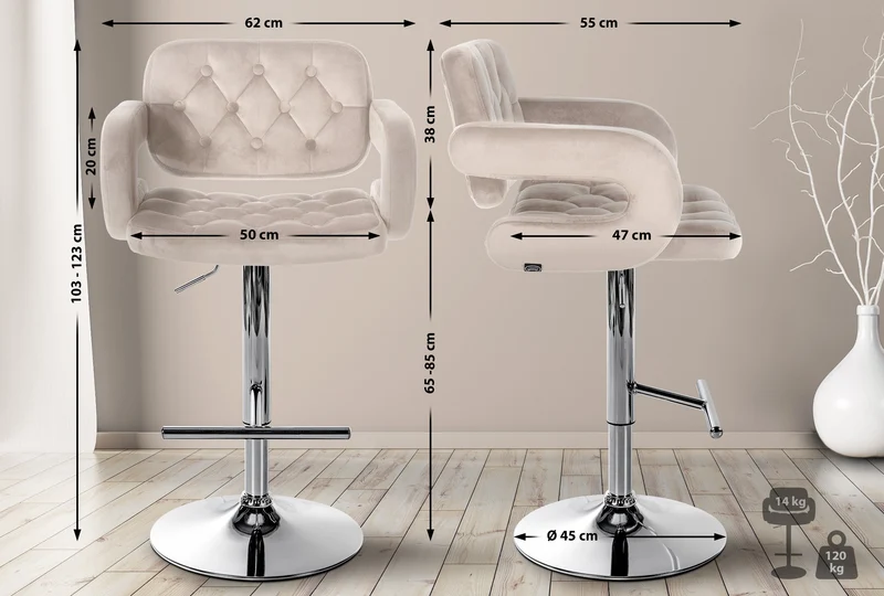 Tabouret de bar x1 design moderne assise capitonnée velours crème pied métal chromé 10_0006060