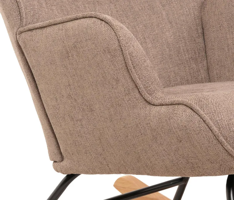 Fauteuil à bascule relaxation chaise tv rembourrage 11 cm en bois métal et tissu marron 04_0006914