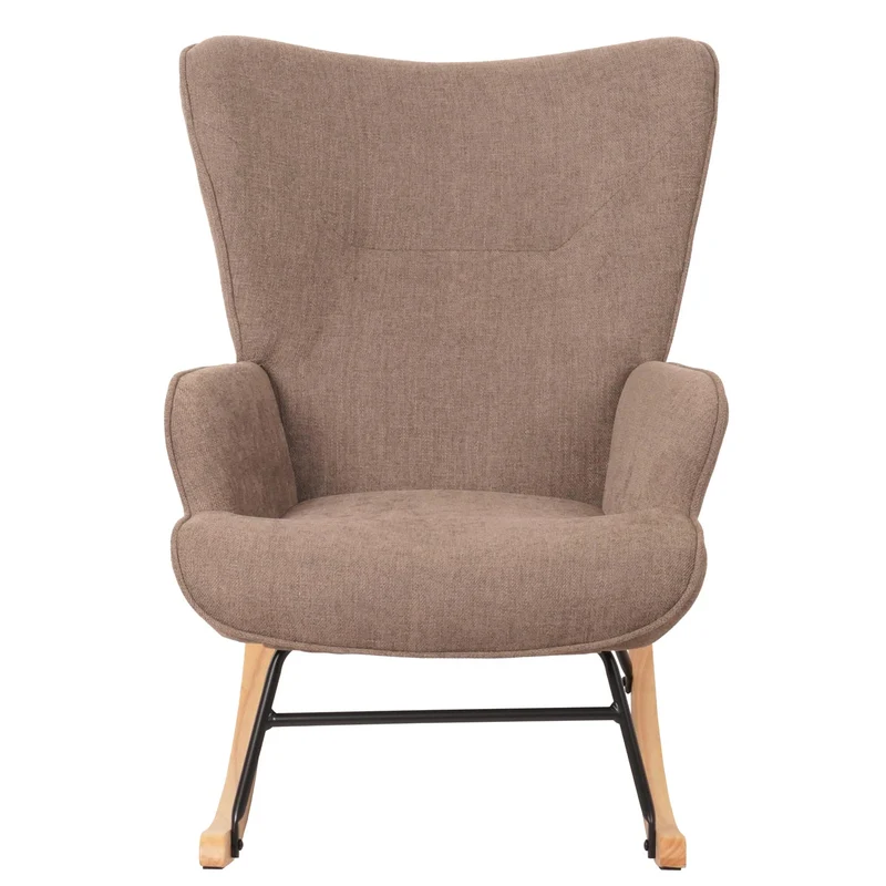 Fauteuil à bascule relaxation chaise tv rembourrage 11 cm en bois métal et tissu marron 04_0006914