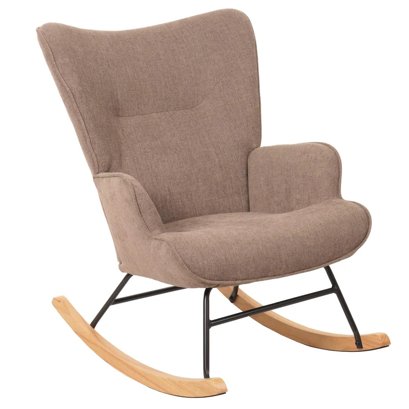 Fauteuil à bascule relaxation chaise tv rembourrage 11 cm en bois métal et tissu marron 04_0006914