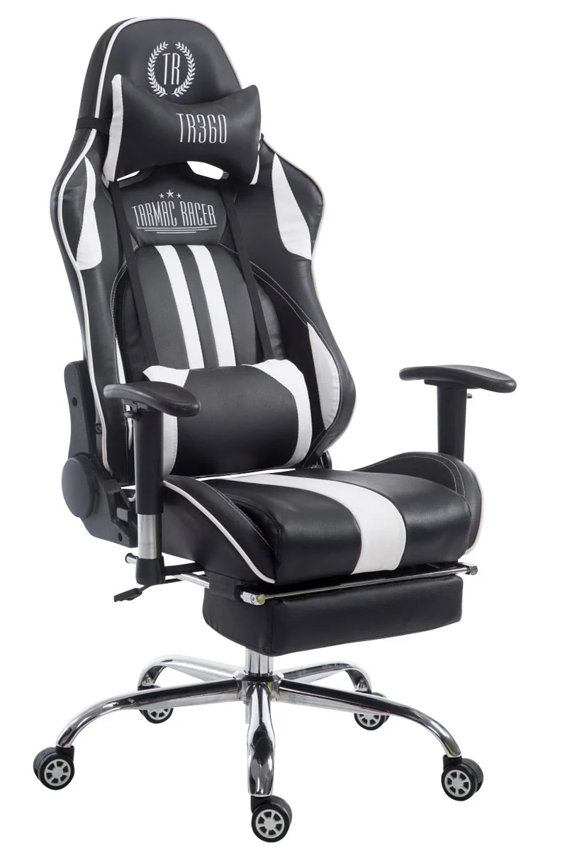 Chaise gamer ergonomique design sport et confort extrême avec repose-pieds similicuir noir / blanc 10_0006947