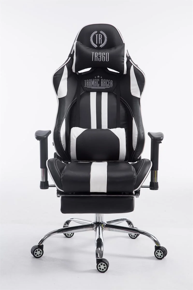 Chaise gamer ergonomique design sport et confort extrême avec repose-pieds similicuir noir / blanc 10_0006947