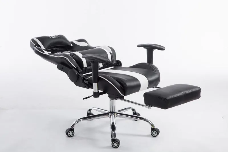Chaise gamer ergonomique design sport et confort extrême avec repose-pieds similicuir noir / blanc 10_0006947