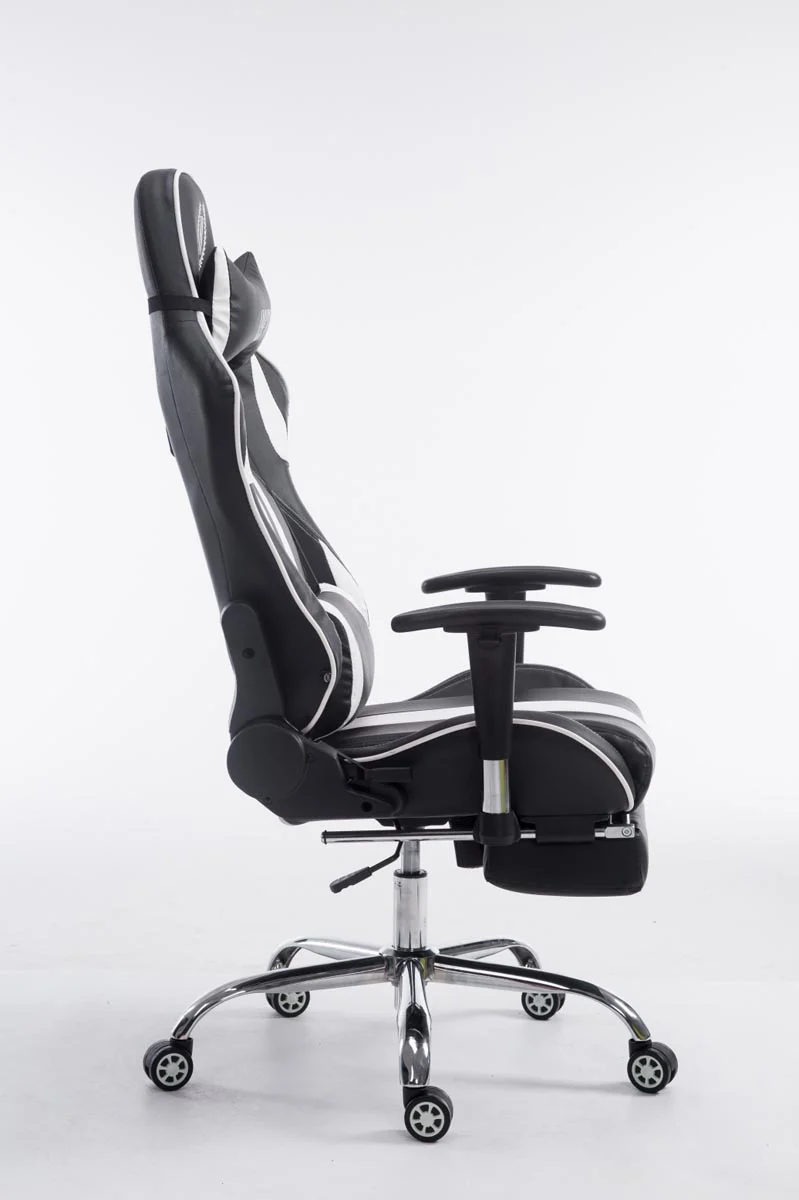 Chaise gamer ergonomique design sport et confort extrême avec repose-pieds similicuir noir / blanc 10_0006947
