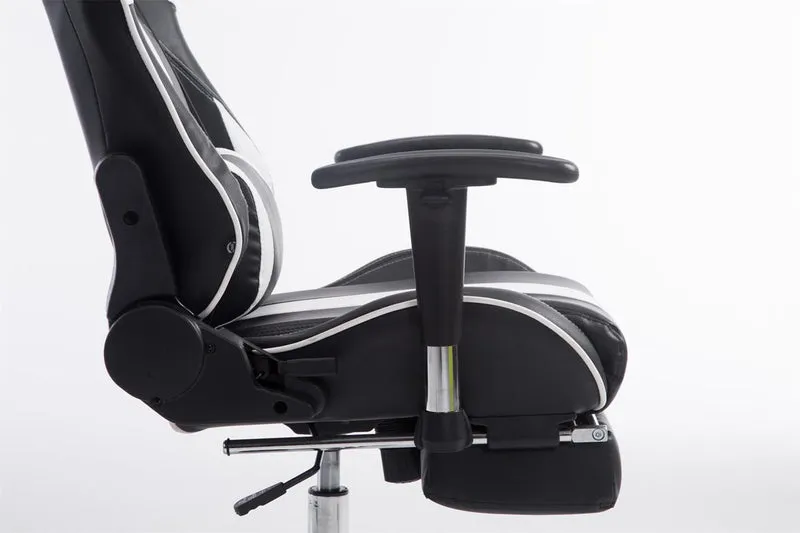 Chaise gamer ergonomique design sport et confort extrême avec repose-pieds similicuir noir / blanc 10_0006947