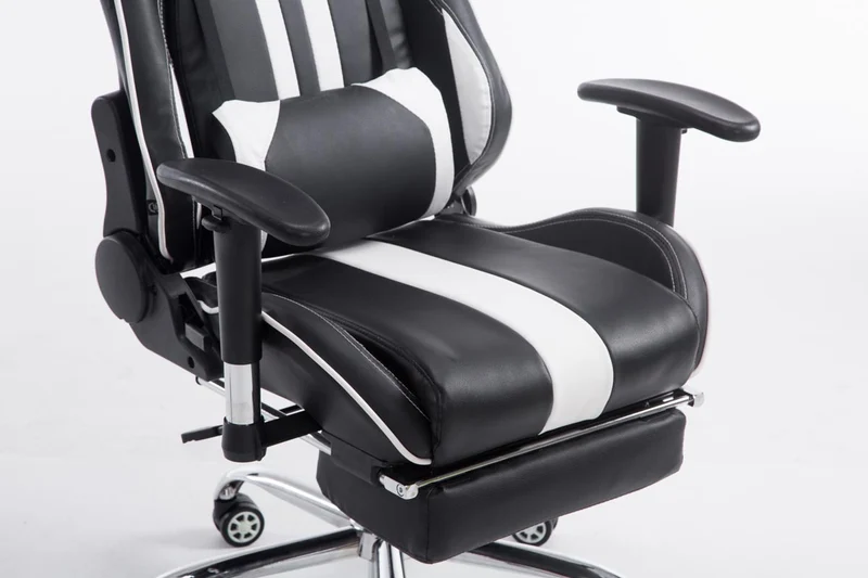 Chaise gamer ergonomique design sport et confort extrême avec repose-pieds similicuir noir / blanc 10_0006947