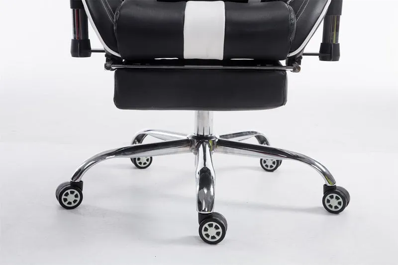 Chaise gamer ergonomique design sport et confort extrême avec repose-pieds similicuir noir / blanc 10_0006947
