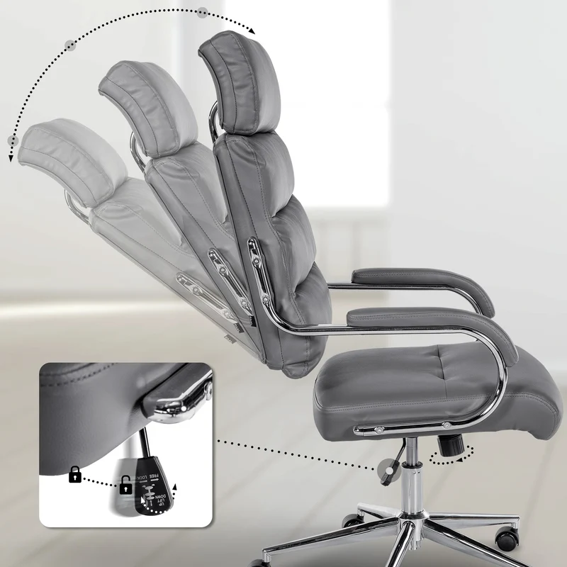 Fauteuil exécutif sur roulettes design épuré et confort optimal base chromée et revêtement en similicuir gris 10_0007019