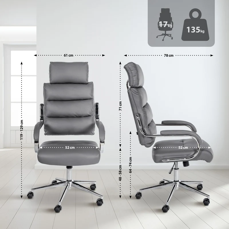 Fauteuil exécutif sur roulettes design épuré et confort optimal base chromée et revêtement en similicuir gris 10_0007019