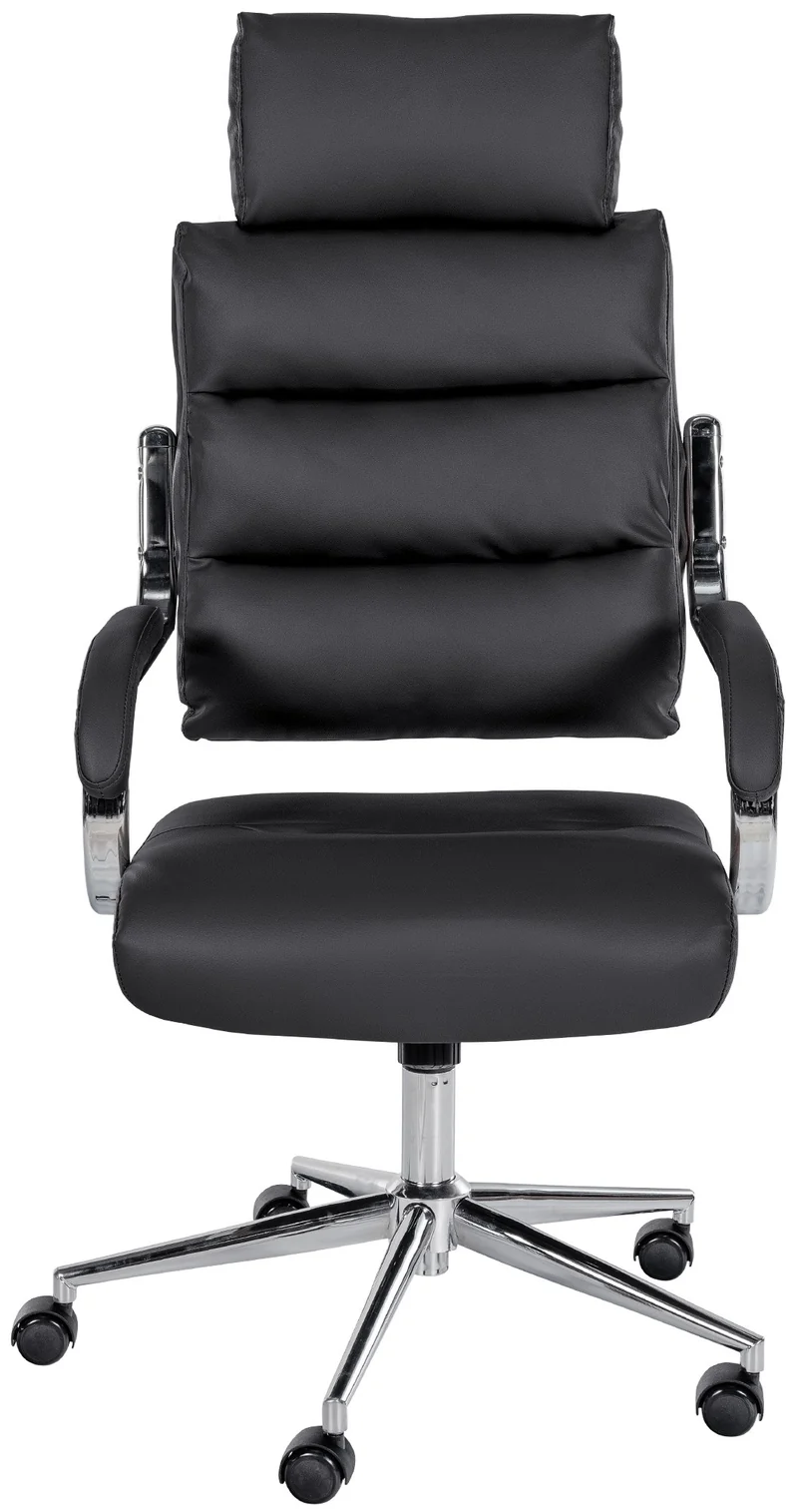 Fauteuil exécutif sur roulettes design épuré et confort optimal base chromée et revêtement en similicuir noir 10_0006954