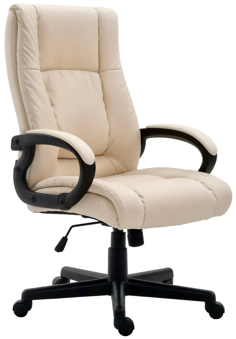 Chaise de direction rembourrée pivotant avec accoudoirs avec revêtement similicuir crème cadre plastique 10_0007040