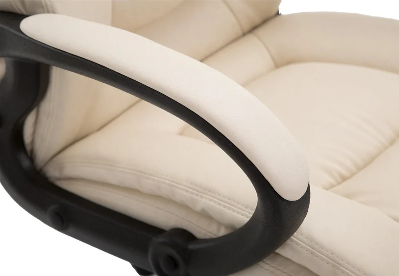 Chaise de direction rembourrée pivotant avec accoudoirs avec revêtement similicuir crème cadre plastique 10_0007040