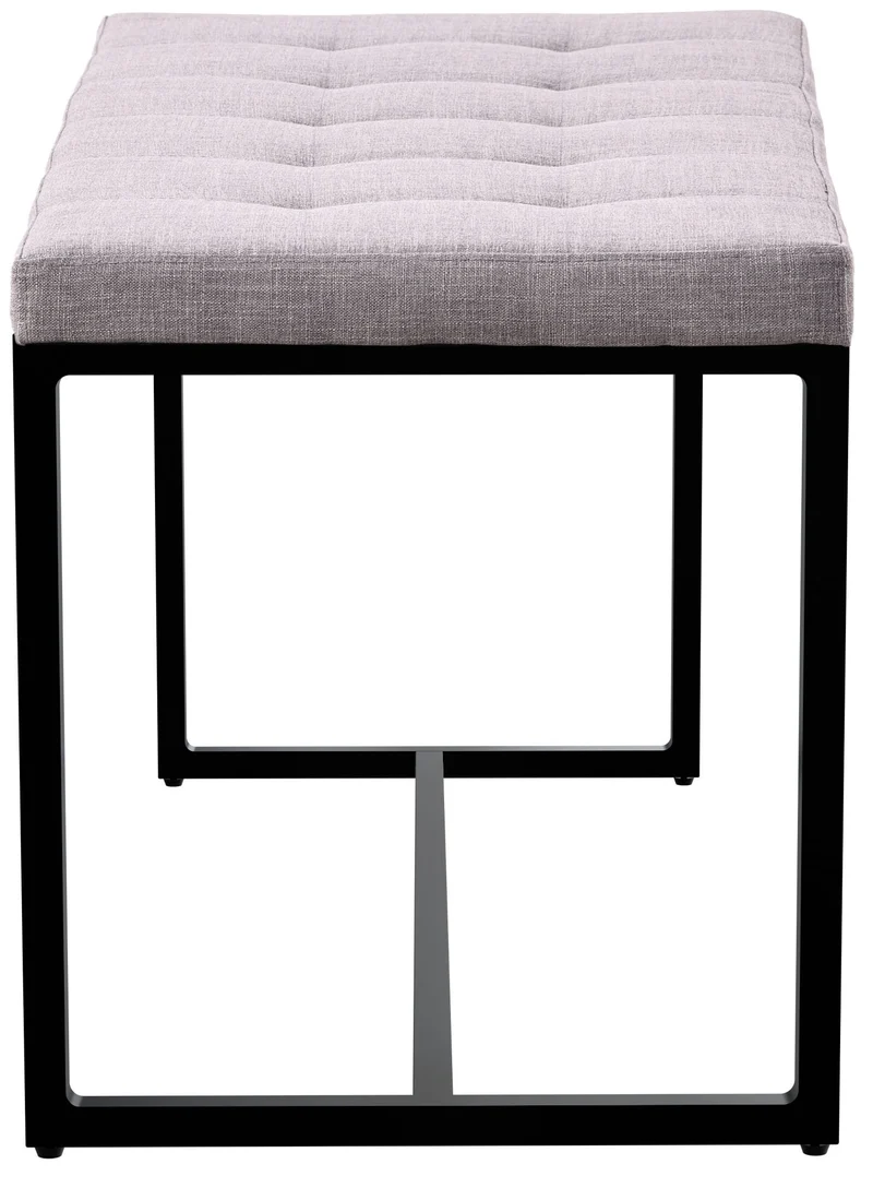 Banc d’entrée contemporain largeur 100cm à structure en métal noir assise capitonnée en tissu grise 10_0006313