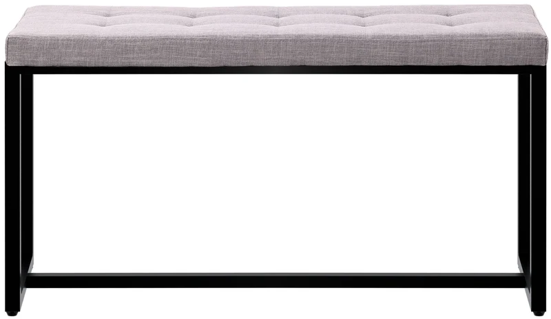 Banc d’entrée contemporain largeur 100cm à structure en métal noir assise capitonnée en tissu grise 10_0006313