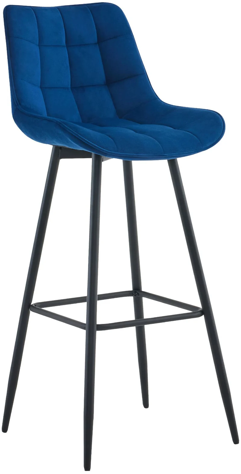 Tabouret de bar x1 coutures décoratives carrées avec repose-pieds en velours bleu quatre pieds en métal 10_0006423