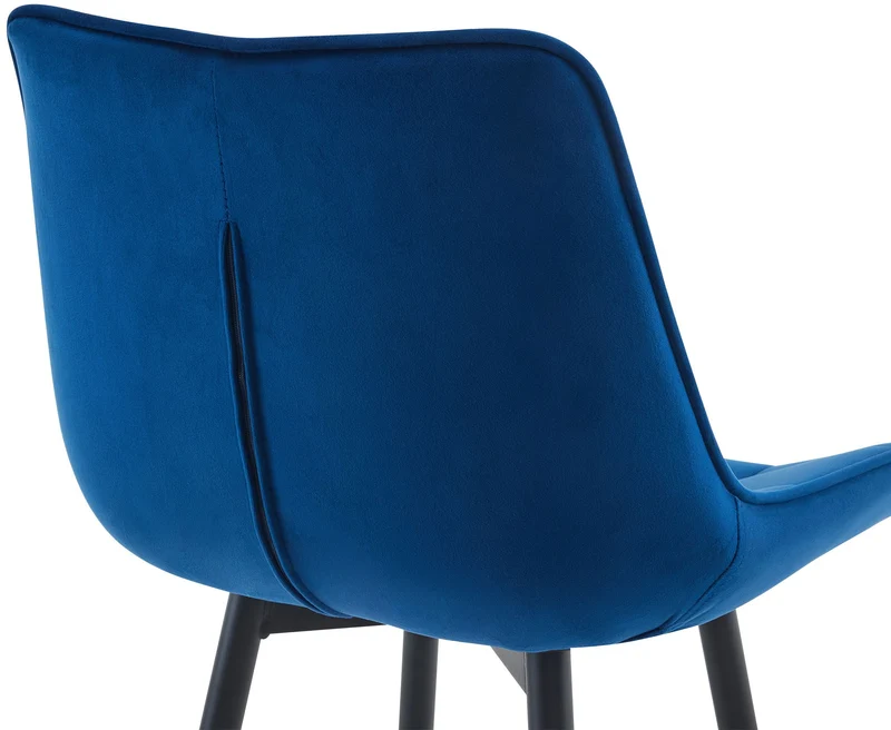 Tabouret de bar x1 coutures décoratives carrées avec repose-pieds en velours bleu quatre pieds en métal 10_0006423