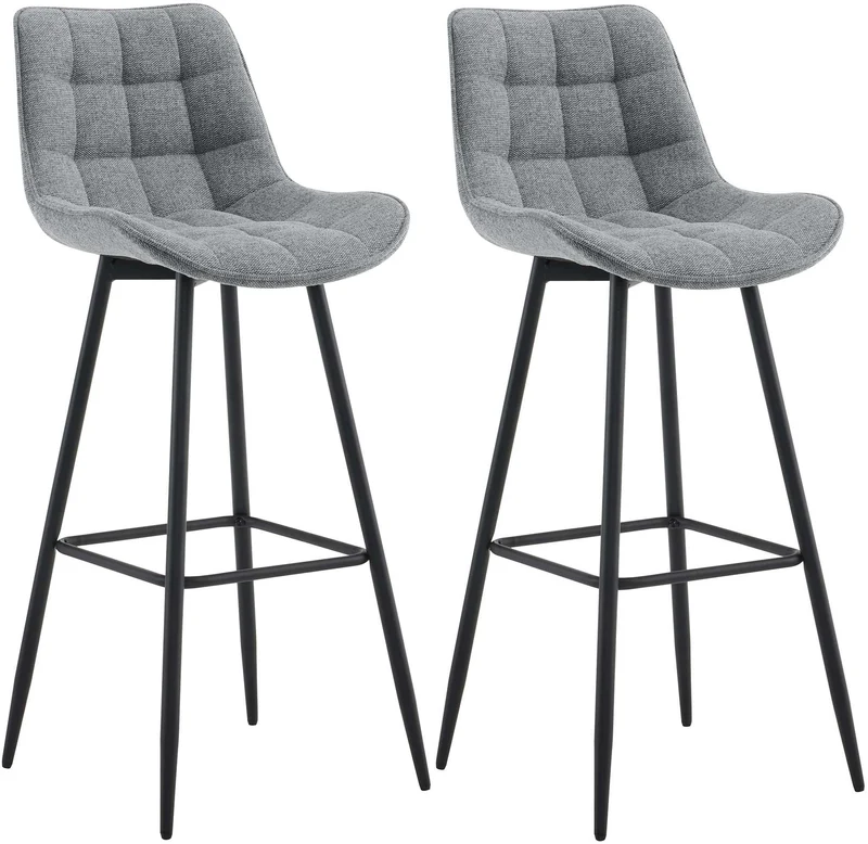 Lot de 2 tabourets de bar coutures décoratives carrées avec repose-pieds en tissu gris quatre pieds en métal 10_0006387